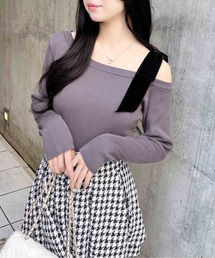 【WEB限定】リブワンショルベロアリボンニット