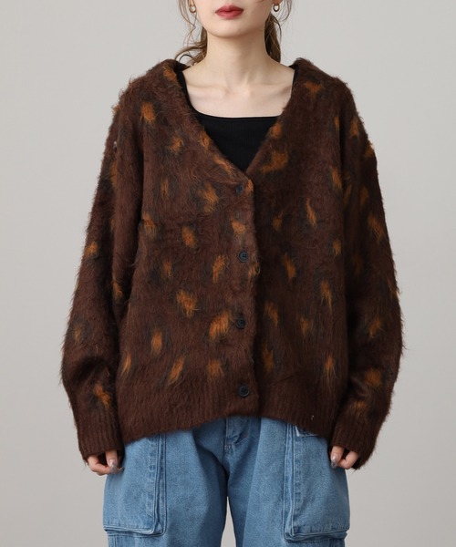 レオパード柄 Vネックカーディガン セール】レオパード柄Vネックカーディガン（カーディガン/ボレロ