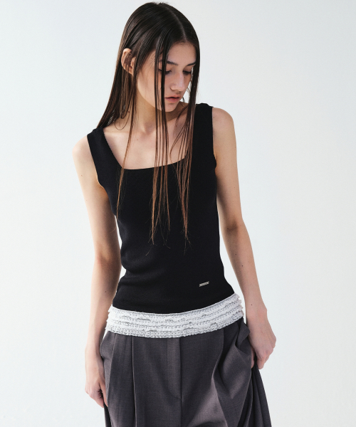 NICK&NICOLE（ニックアンドニコール）の「FRILL KNIT SLEEVELESS_BLACK（Tシャツ/カットソー・レディース・その他・FREE）」の2枚目の写真