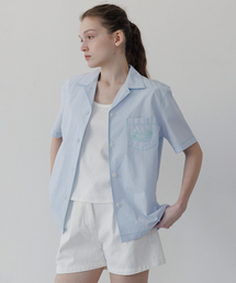 STITCHED OPEN COLLAR SHIRT L.BLUE