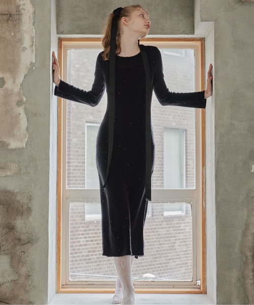 etre loin(エトルワン)の「Back open shiny knit dress(ワンピース・レディース・ブラック/ピンク/レッド・M)」の10枚目の写真