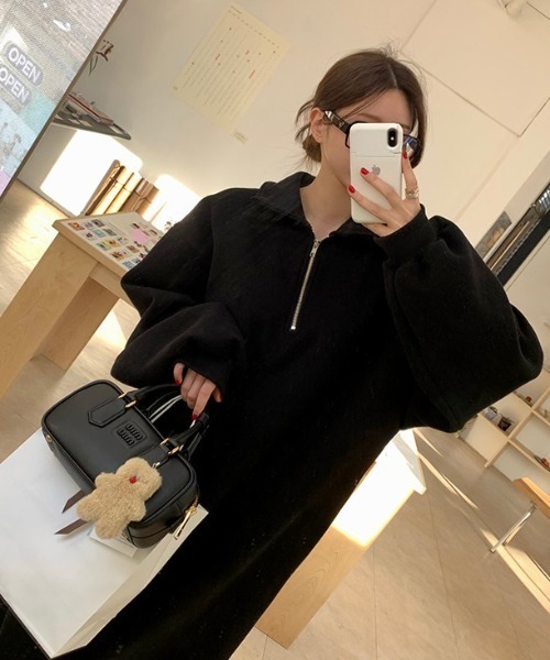 セール】ハーフジップスウェットワンピース（ワンピース）｜Diosfront