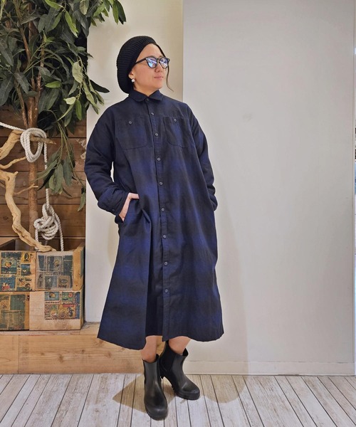 OLD BETTY'S（オールドベティーズ）の「Flannel Check Shirts One-piece（ワンピース・レディース・ネイビー/ブラウン・FREE）」の9枚目の写真