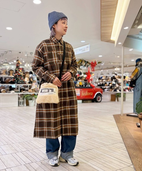 OLD BETTY'S（オールドベティーズ）の「Flannel Check Shirts One-piece（ワンピース・レディース・ネイビー/ブラウン・FREE）」の4枚目の写真