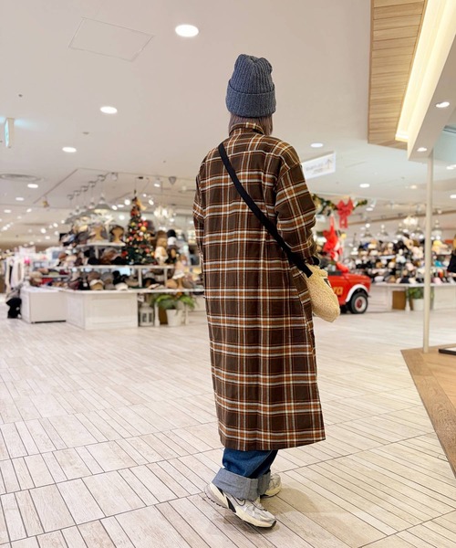 OLD BETTY'S（オールドベティーズ）の「Flannel Check Shirts One-piece（ワンピース・レディース・ネイビー/ブラウン・FREE）」の5枚目の写真