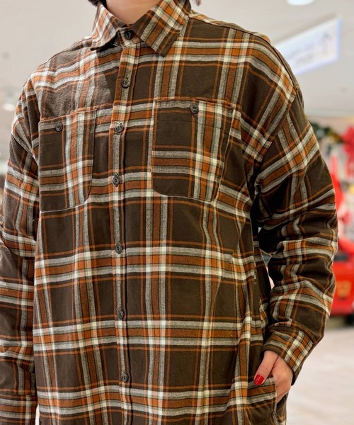 OLD BETTY'S（オールドベティーズ）の「Flannel Check Shirts One-piece（ワンピース・レディース・ネイビー/ブラウン・FREE）」の6枚目の写真