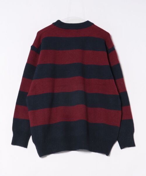 a.p.o.v.(エーピーオービー)の「a.p.o.v. ストリートフォントロゴメッセージワイドボーダーオーバーサイズニットセーター(ニット/セーター・メンズ・ネイビー/ブラック・ONESIZE)」の3枚目の写真