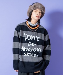 a.p.o.v. ストリートフォントロゴメッセージワイドボーダーオーバーサイズニットセーター