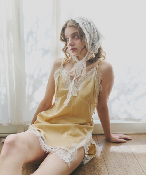 sensual satin cami onepiece / レース付きサテンランジェリーキャミ