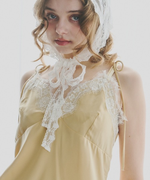 sensual satin cami onepiece / レース付きサテンランジェリーキャミ