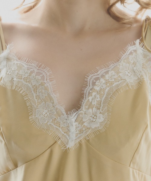 sensual satin cami onepiece / レース付きサテンランジェリーキャミ
