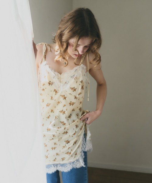 idem（イデム）の「sensual satin cami onepiece / レース付きサテンキャミワンピース（ワンピース・レディース・イエロー/ブラック/アイボリー・FREE）」の6枚目の写真