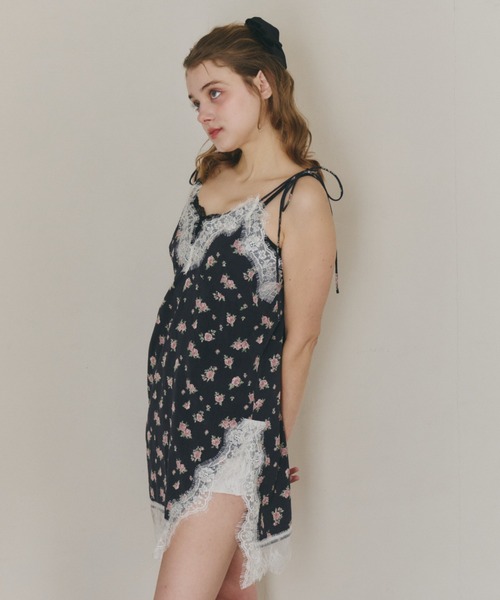 ワンピース idem sensual satin cami onepiece sensual satin cami onepiece / レース付きサテンランジェリーキャミ