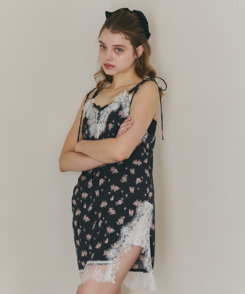 idem レース付きサテンランジェリーキャミワンピース sensual satin cami onepiece / レース付きサテンランジェリーキャミ