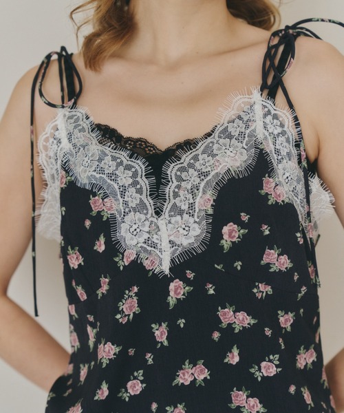 sensual satin cami onepiece / レース付きサテンランジェリーキャミ