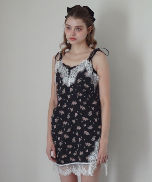 sensual satin cami onepiece / レース付きサテンランジェリーキャミ