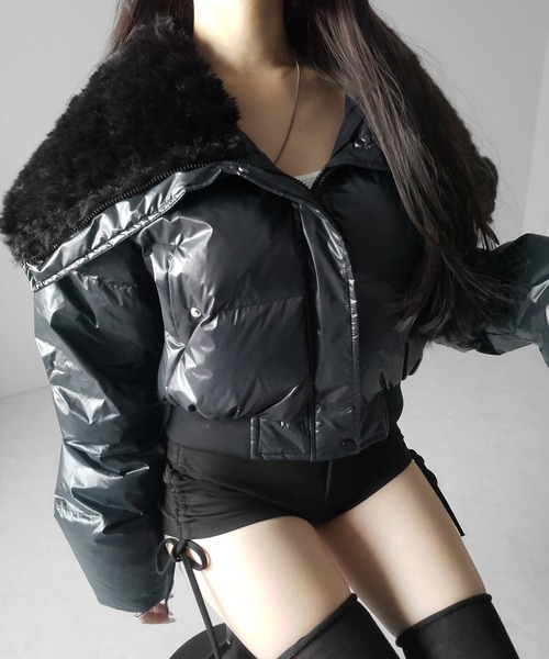 me+em select(ミームセレクト)の「【 2color 】フェイクファー襟レディパフショートダウンジャケット / fakefur collar lady puff short down jacket(ダウンジャケット/コート・レディース・アイボリー/ブラック・FREE)」の5枚目の写真