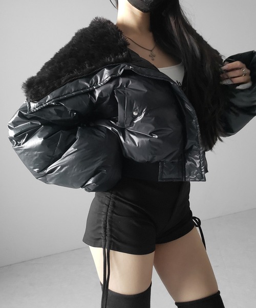 me+em select(ミームセレクト)の「【 2color 】フェイクファー襟レディパフショートダウンジャケット / fakefur collar lady puff short down jacket(ダウンジャケット/コート・レディース・アイボリー/ブラック・FREE)」の15枚目の写真
