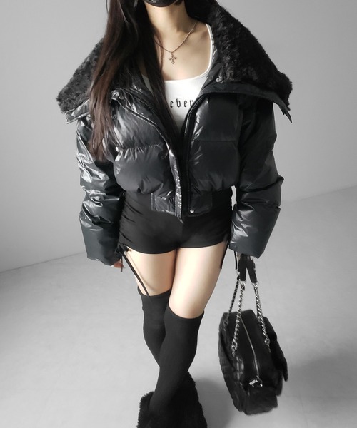 me+em select(ミームセレクト)の「【 2color 】フェイクファー襟レディパフショートダウンジャケット / fakefur collar lady puff short down jacket(ダウンジャケット/コート・レディース・アイボリー/ブラック・FREE)」の18枚目の写真