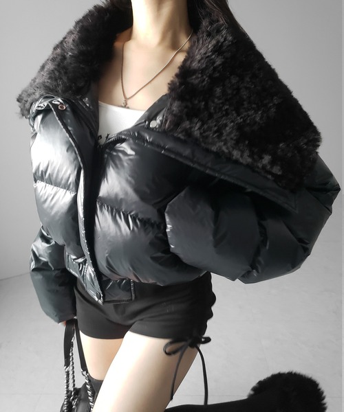 me+em select(ミームセレクト)の「【 2color 】フェイクファー襟レディパフショートダウンジャケット / fakefur collar lady puff short down jacket(ダウンジャケット/コート・レディース・アイボリー/ブラック・FREE)」の19枚目の写真
