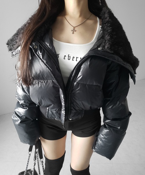 me+em select(ミームセレクト)の「【 2color 】フェイクファー襟レディパフショートダウンジャケット / fakefur collar lady puff short down jacket(ダウンジャケット/コート・レディース・アイボリー/ブラック・FREE)」の20枚目の写真