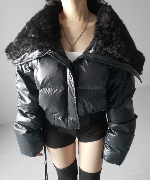 me+em select(ミームセレクト)の「【 2color 】フェイクファー襟レディパフショートダウンジャケット / fakefur collar lady puff short down jacket(ダウンジャケット/コート・レディース・アイボリー/ブラック・FREE)」の21枚目の写真