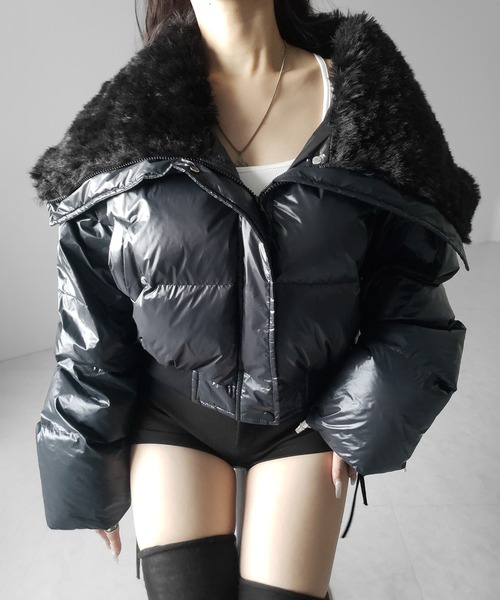 me+em select(ミームセレクト)の「【 2color 】フェイクファー襟レディパフショートダウンジャケット / fakefur collar lady puff short down jacket(ダウンジャケット/コート・レディース・アイボリー/ブラック・FREE)」の6枚目の写真