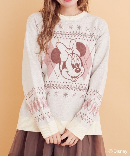 Disney(ディズニー)の「ミッキー/ミニー/アーガイルニットプルオーバー(ニット/セーター・レディース・ライトピンク/ライトブルー・FREE)」の2枚目の写真