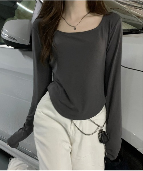 Vini（ヴィニ）の「ベーシックロングスリーブ（Tシャツ/カットソー・レディース・ブラック/グレー・MEDIUM）」の7枚目の写真