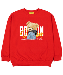 ベアフード 裏毛 オーバーサイズ スウェットTシャツ レッド