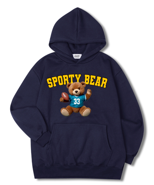 Sporty Bear Overfit Fleece Hoodie Navy