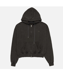 WASHED RUFFLE HOODIE ZIP-UP / CHARCOAL