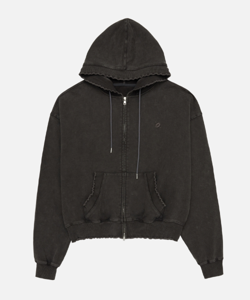 CONY（コール アウト ニューイヤー）の「WASHED RUFFLE HOODIE ZIP-UP / CHARCOAL（パーカー・レディース・その他・OS）」の3枚目の写真