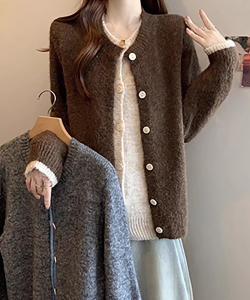 Girly Doll(ガーリードール)の「レイヤードデザインニットカーディガン(カーディガン/ボレロ・レディース・ブラウン/グレー・F)」の3枚目の写真