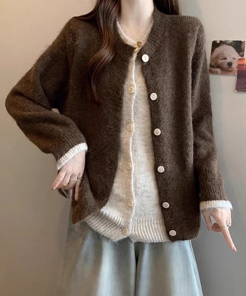Girly Doll(ガーリードール)の「レイヤードデザインニットカーディガン(カーディガン/ボレロ・レディース・ブラウン/グレー・F)」の5枚目の写真