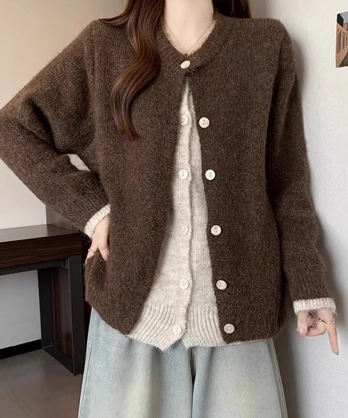 Girly Doll(ガーリードール)の「レイヤードデザインニットカーディガン(カーディガン/ボレロ・レディース・ブラウン/グレー・F)」の6枚目の写真