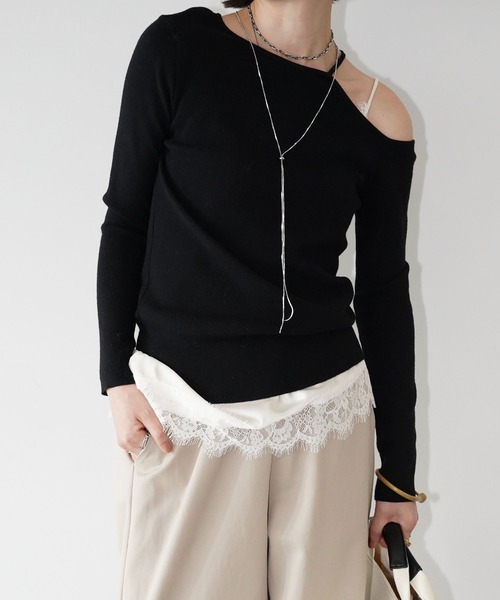 chuclla（チュクラ）の「ワンショルダー リブトップス chw26s029（ニット/セーター・レディース・ブラック/ベージュ・FREE）」の2枚目の写真