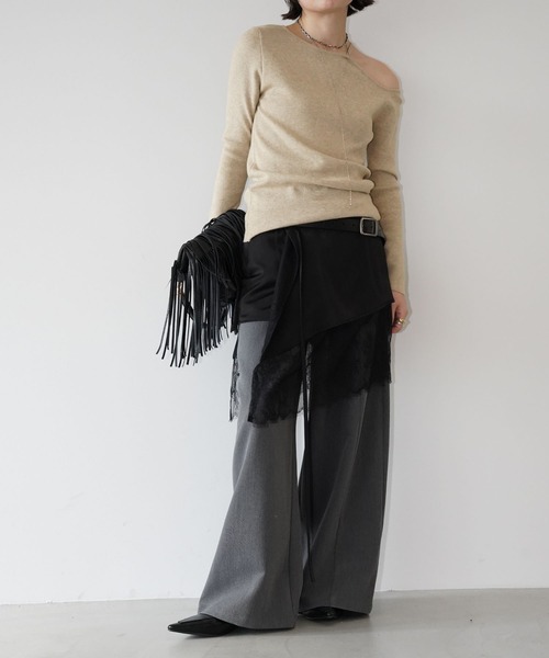 chuclla（チュクラ）の「ワンショルダー リブトップス chw26s029（ニット/セーター・レディース・ブラック/ベージュ・FREE）」の11枚目の写真