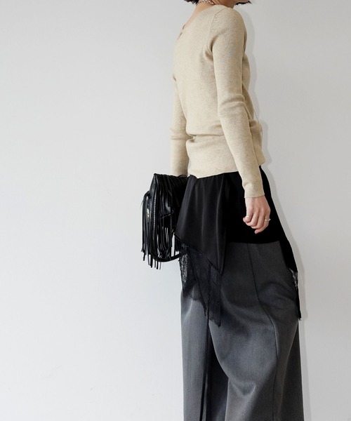 chuclla（チュクラ）の「ワンショルダー リブトップス chw26s029（ニット/セーター・レディース・ブラック/ベージュ・FREE）」の15枚目の写真