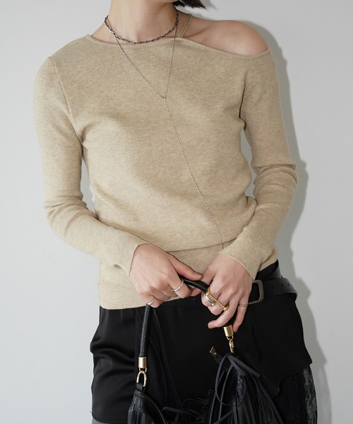 chuclla（チュクラ）の「ワンショルダー リブトップス chw26s029（ニット/セーター・レディース・ブラック/ベージュ・FREE）」の17枚目の写真