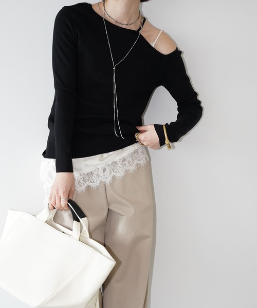 chuclla（チュクラ）の「ワンショルダー リブトップス chw26s029（ニット/セーター・レディース・ブラック/ベージュ・FREE）」の3枚目の写真