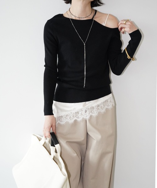 chuclla（チュクラ）の「ワンショルダー リブトップス chw26s029（ニット/セーター・レディース・ブラック/ベージュ・FREE）」の5枚目の写真