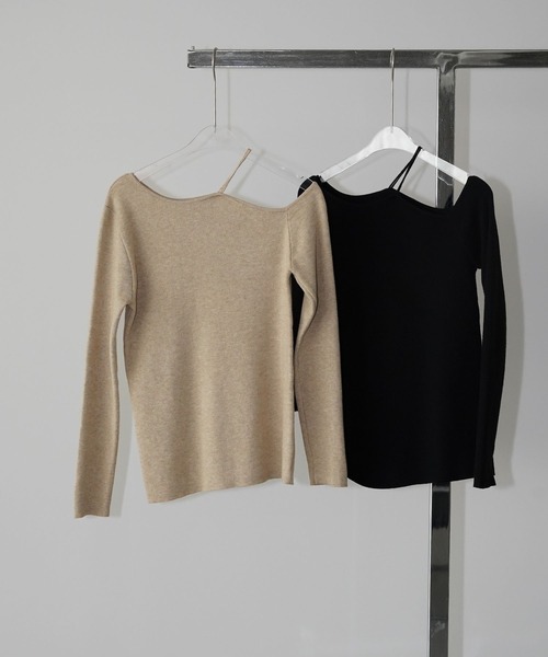 chuclla（チュクラ）の「ワンショルダー リブトップス chw26s029（ニット/セーター・レディース・ブラック/ベージュ・FREE）」の6枚目の写真