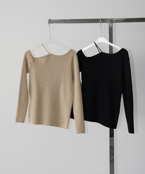 chuclla（チュクラ）の「ワンショルダー リブトップス chw26s029（ニット/セーター・レディース・ブラック/ベージュ・FREE）」の7枚目の写真