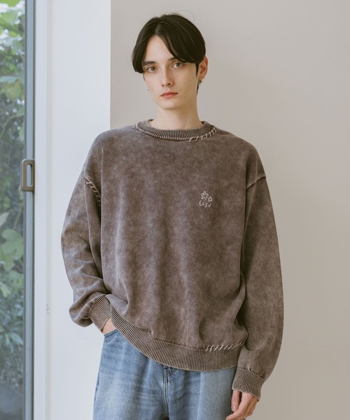 RAGEBLUE(レイジブルー)の「Pigment Handstitch Motif Knit / ピグメント加工ハンドステッチ刺繍ニット(ニット/セーター・メンズ・グレー/ブラウン/ピンク/ネイビー・MEDIUM/LARGE)」の1枚目の写真