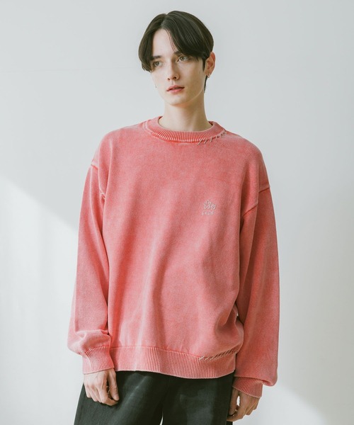 RAGEBLUE(レイジブルー)の「Pigment Handstitch Motif Knit / ピグメント加工ハンドステッチ刺繍ニット(ニット/セーター・メンズ・グレー/ブラウン/ピンク/ネイビー・MEDIUM/LARGE)」の4枚目の写真