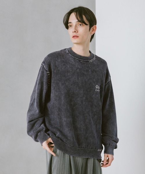 RAGEBLUE(レイジブルー)の「Pigment Handstitch Motif Knit / ピグメント加工ハンドステッチ刺繍ニット(ニット/セーター・メンズ・グレー/ブラウン/ピンク/ネイビー・MEDIUM/LARGE)」の9枚目の写真