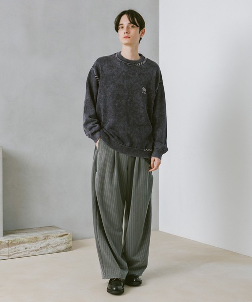 RAGEBLUE(レイジブルー)の「Pigment Handstitch Motif Knit / ピグメント加工ハンドステッチ刺繍ニット(ニット/セーター・メンズ・グレー/ブラウン/ピンク/ネイビー・MEDIUM/LARGE)」の5枚目の写真