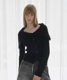 ASYMMETRIC BUTTON CARDIGAN [BLACK]