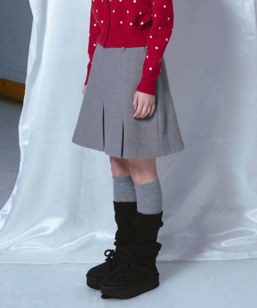 Pleats Wool Skirt Gray